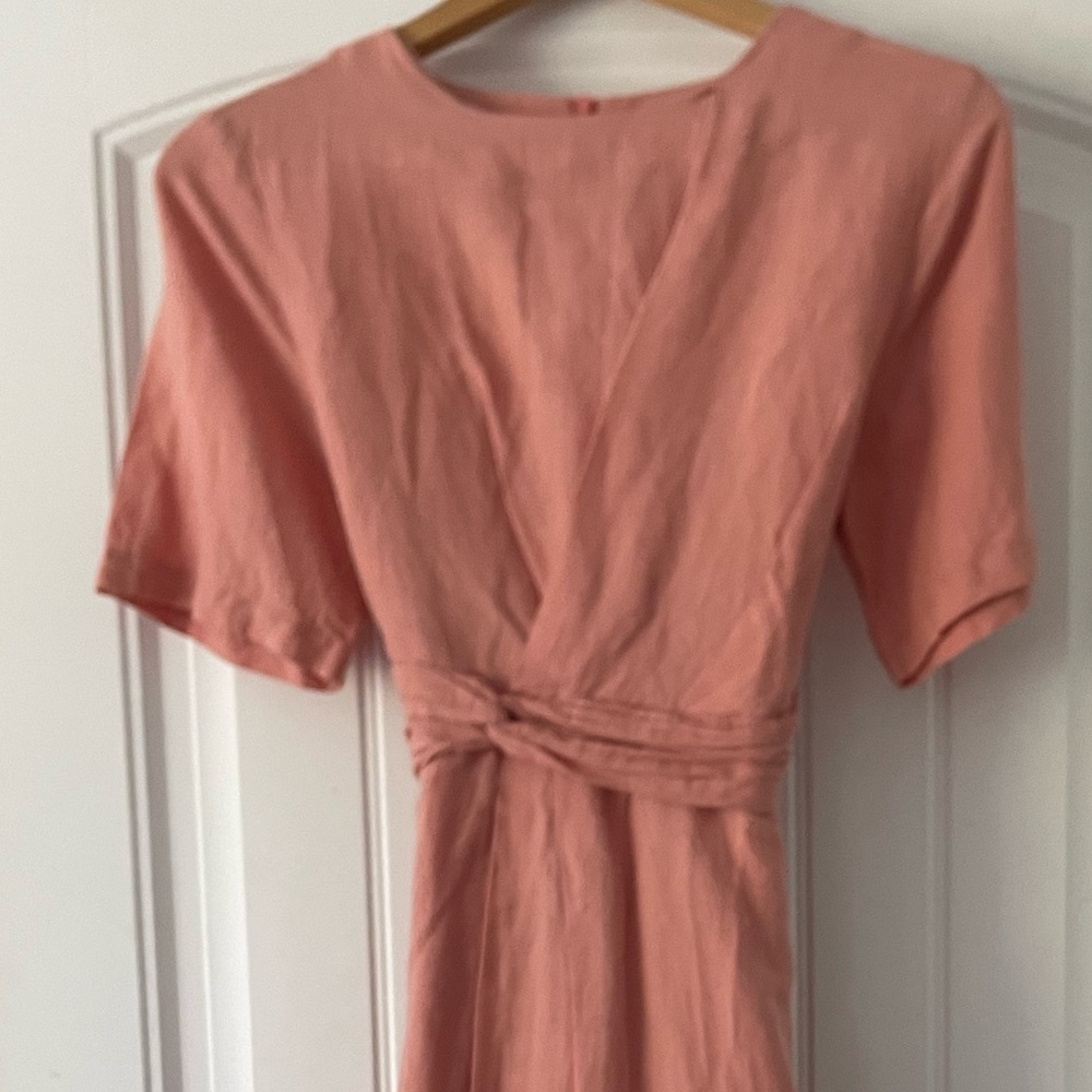 Pink Casual Midi Dress with Crew Neck and Short Sleeves
